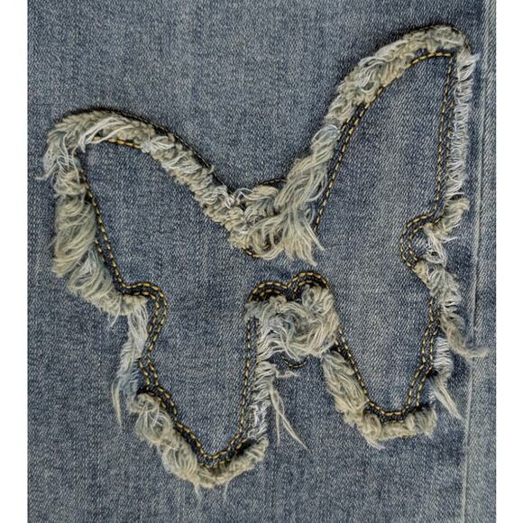 Hot Topic Butterfly Flare Jeans Women 26 Patchwork Boho Festival Retro Y2K Artsy - Picture 3 of 8